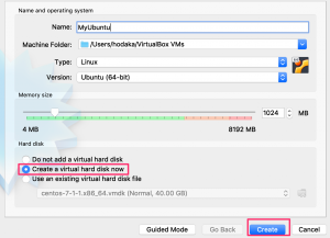 VirtualBoxでVMの新規作成1